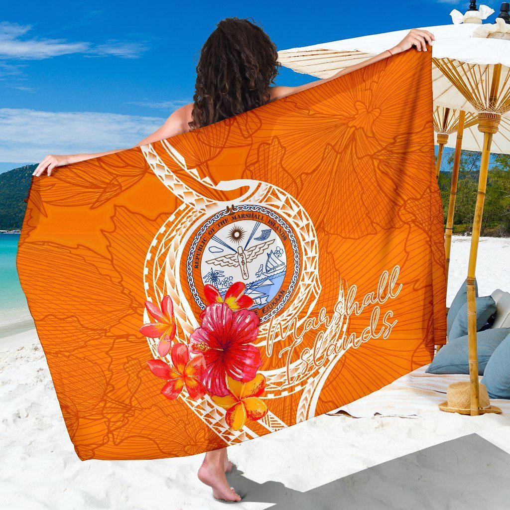 Marshall Islands Polynesian  Sarong - Orange Floral With Seal