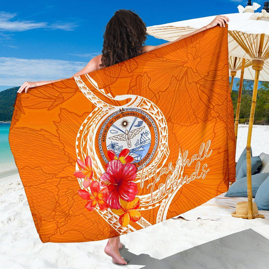 Marshall Islands Polynesian  Sarong - Orange Floral With Seal