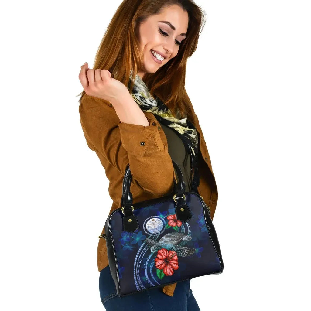 Marshall Islands Polynesian Shoulder Hand Bag - Blue Turtle Hibiscus