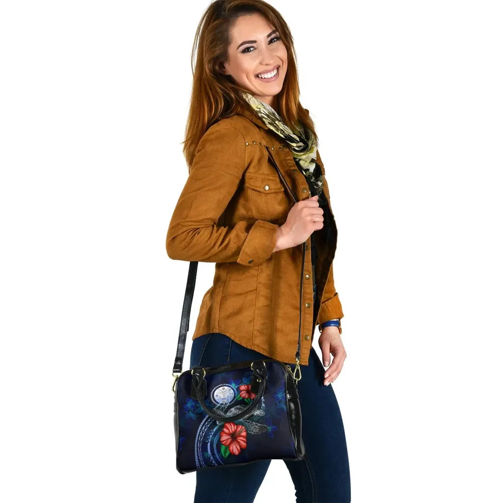 Marshall Islands Polynesian Shoulder Hand Bag - Blue Turtle Hibiscus