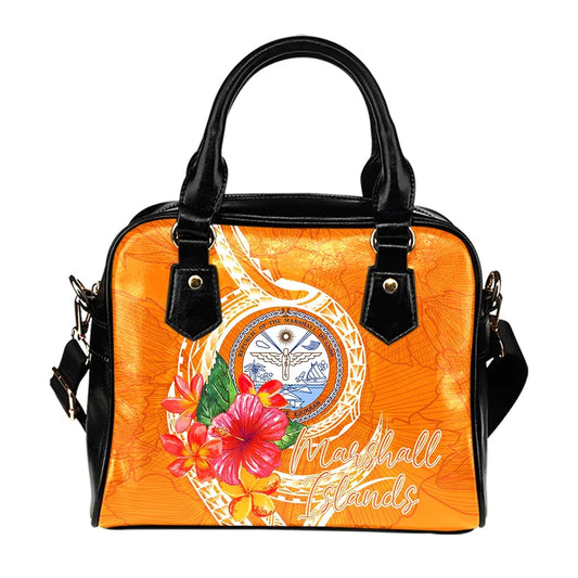 Marshall Islands Polynesian Shoulder Handbag - Orange Floral With Seal