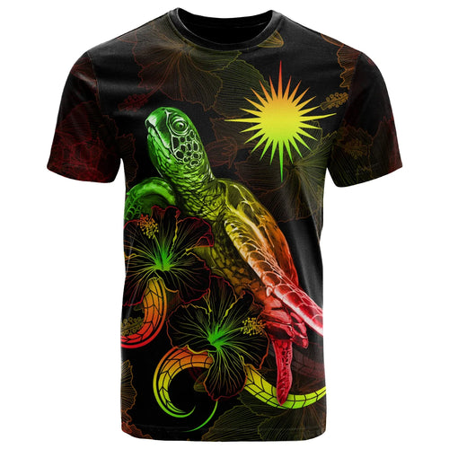 Marshall Islands Polynesian T-Shirt - Turtle With Blooming Hibiscus Reggae