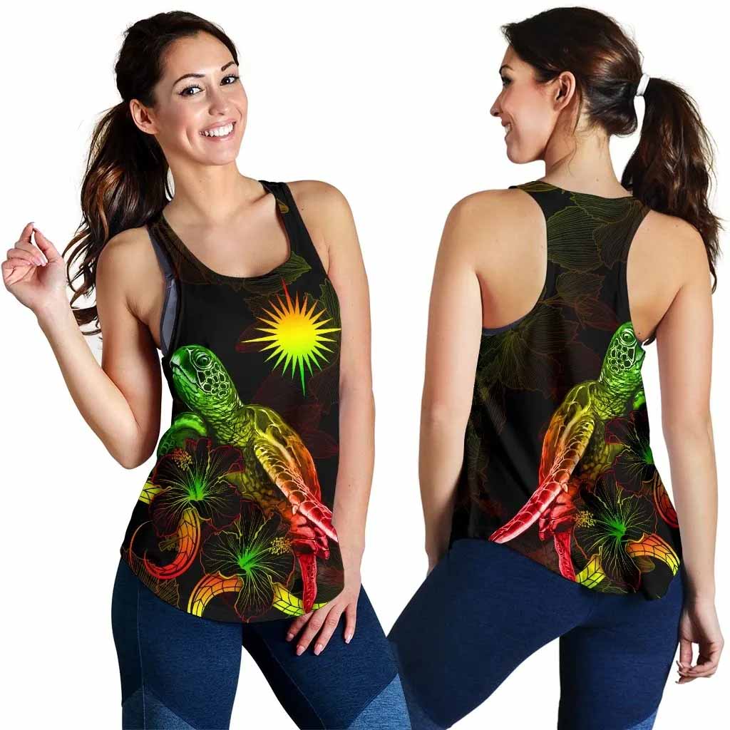Marshall Islands Polynesian Women Tank Top - Turtle With Blooming Hibiscus Reggae
