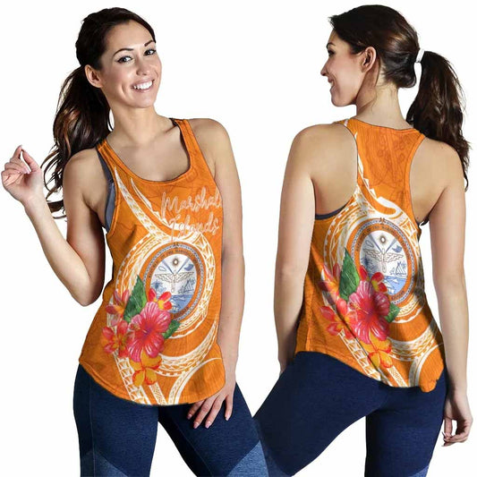 Marshall Islands Polynesian Women Racerback Tank - Orange Floral With Seal