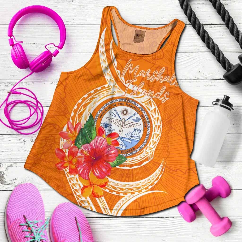 Marshall Islands Polynesian Women Racerback Tank - Orange Floral With Seal
