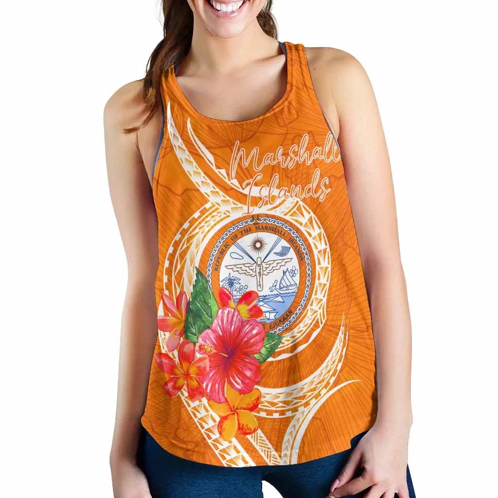 Marshall Islands Polynesian Women Racerback Tank - Orange Floral With Seal