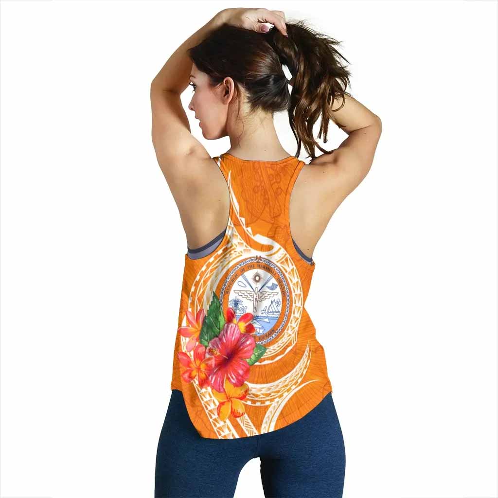 Marshall Islands Polynesian Women Racerback Tank - Orange Floral With Seal