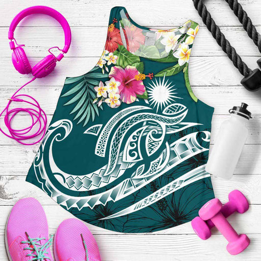 Marshall Islands Polynesian Women Racerback Tank - Summer Plumeria (Turquoise)