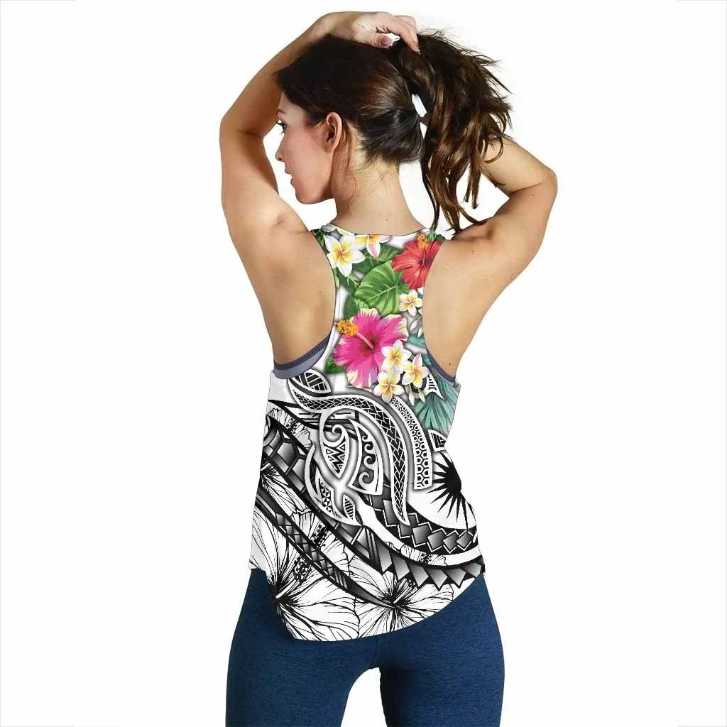 Marshall Islands Polynesian Women Racerback Tank - Summer Plumeria (White)