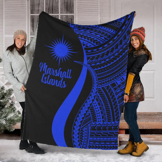 Marshall Islands Premium Blanket - Blue Polynesian Tentacle Tribal Pattern