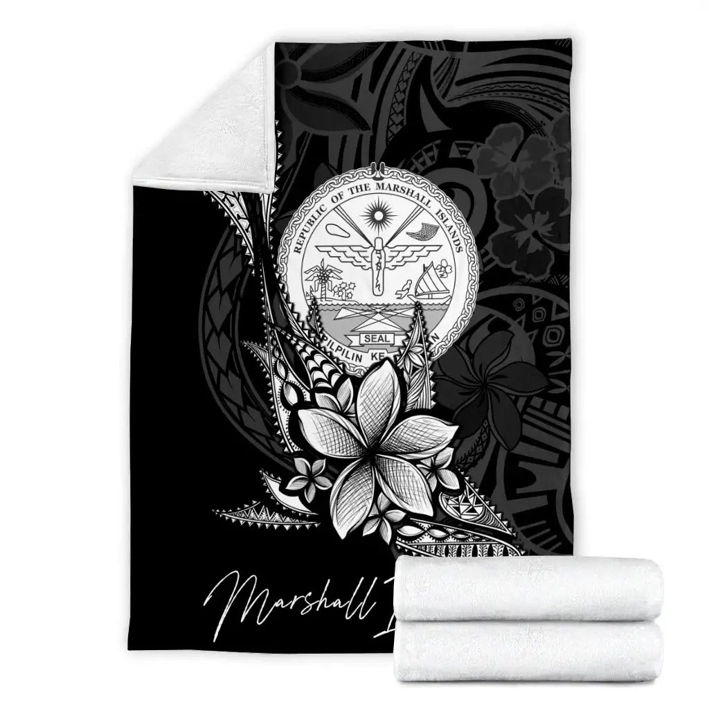 Marshall Islands Premium Blanket - Fish With Plumeria Flowers Style