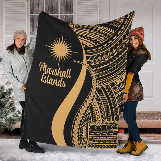 Marshall Islands Premium Blanket - Gold Polynesian Tentacle Tribal Pattern