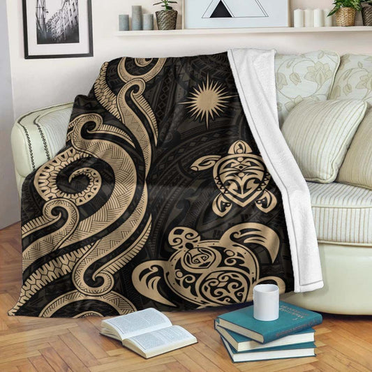 Marshall Islands Premium Blanket - Gold Tentacle Turtle Crest