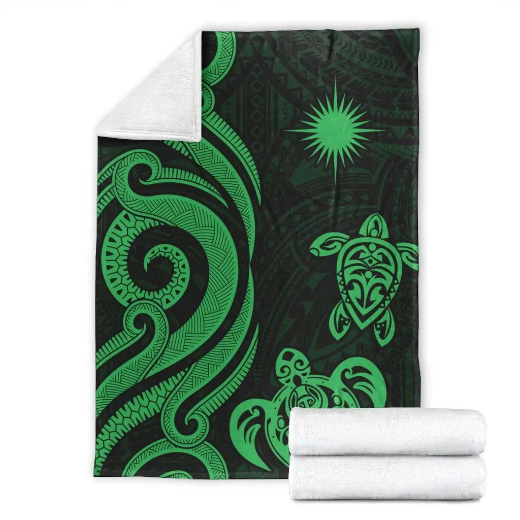 Marshall Islands Premium Blanket - Green Tentacle Turtle Crest
