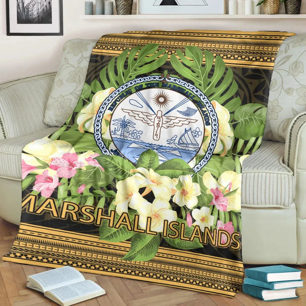Marshall Islands Premium Blanket - Polynesian Gold Patterns Collection