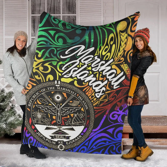 Marshall Islands Premium Blanket - Rainbow Polynesian Pattern Crest