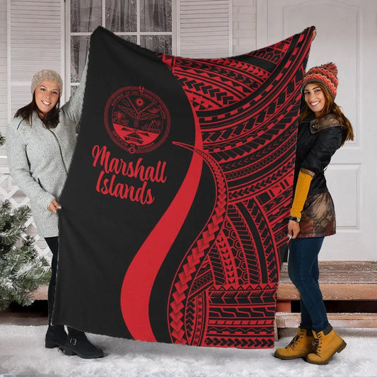 Marshall Islands Premium Blanket - Red Polynesian Tentacle Tribal Pattern Crest