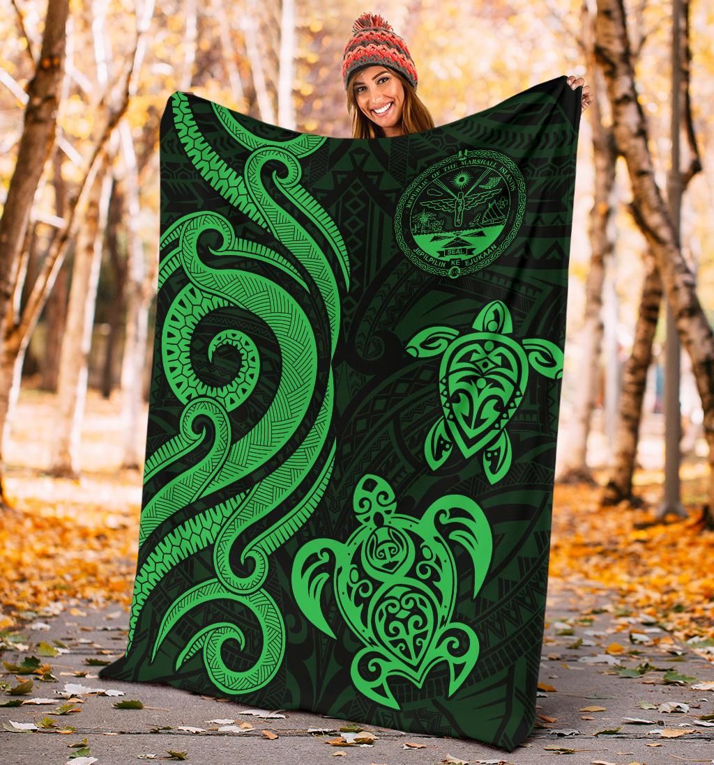 Marshall Islands Premium Blanket - Tentacle Turtle Green