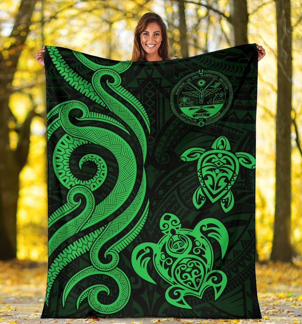 Marshall Islands Premium Blanket - Tentacle Turtle Green