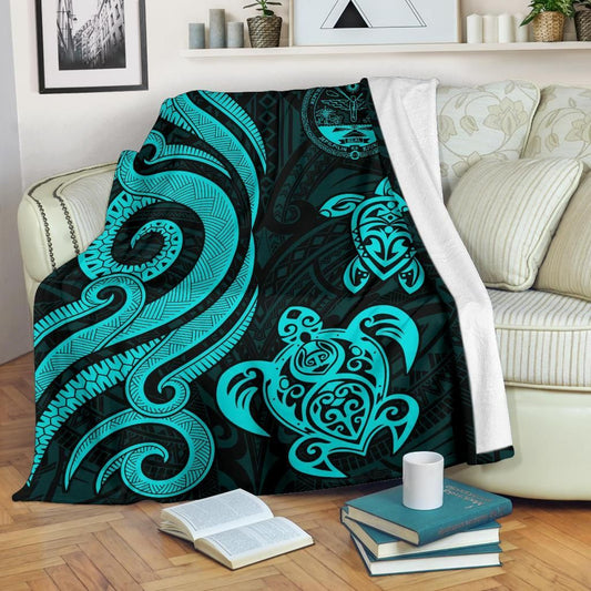 Marshall Islands Premium Blanket - Tentacle Turtle Turquoise