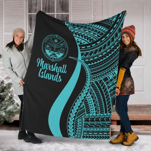 Marshall Islands Premium Blanket - Turquoise Polynesian Tentacle Tribal Pattern Crest