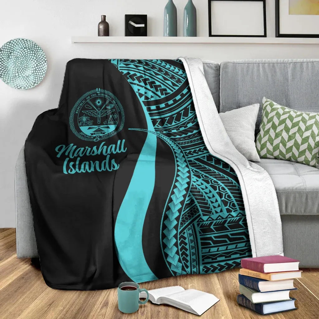 Marshall Islands Premium Blanket - Turquoise Polynesian Tentacle Tribal Pattern Crest