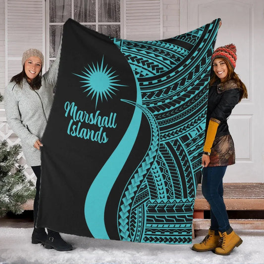 Marshall Islands Premium Blanket - Turquoise Polynesian Tentacle Tribal Pattern