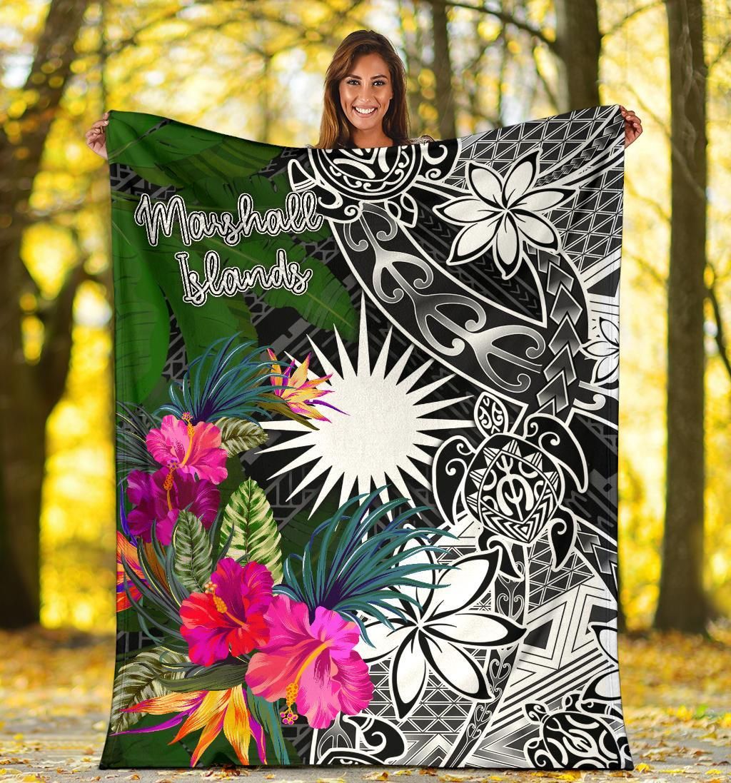 Marshall Islands Premium Blanket - Turtle Plumeria Banana Leaf