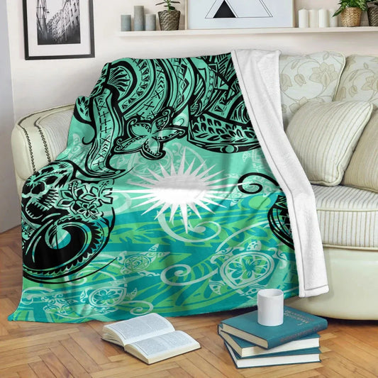 Marshall Islands Premium Blanket - Vintage Floral Pattern Green Color