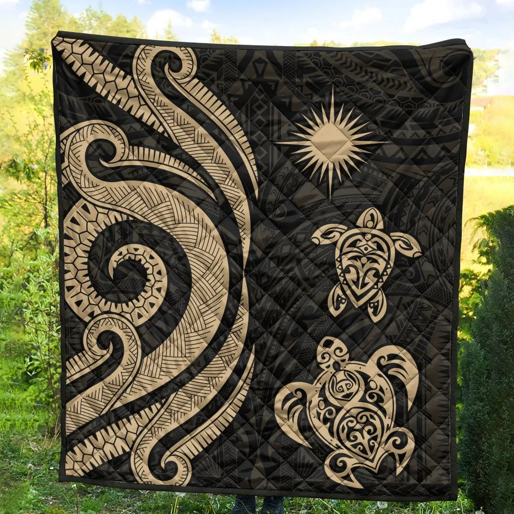 Marshall Islands Premium Quilt - Gold Tentacle Turtle