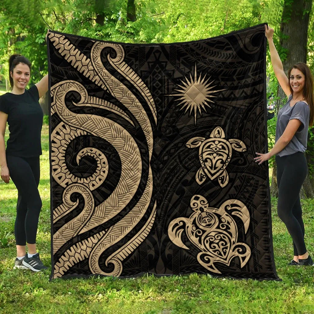 Marshall Islands Premium Quilt - Gold Tentacle Turtle