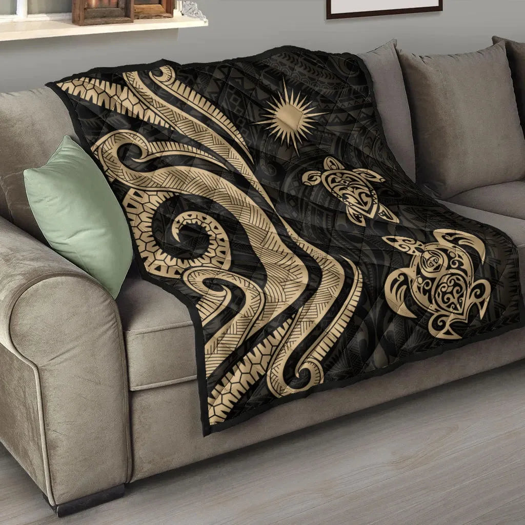 Marshall Islands Premium Quilt - Gold Tentacle Turtle