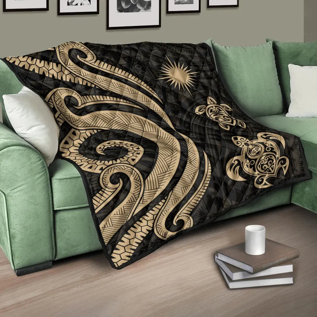 Marshall Islands Premium Quilt - Gold Tentacle Turtle