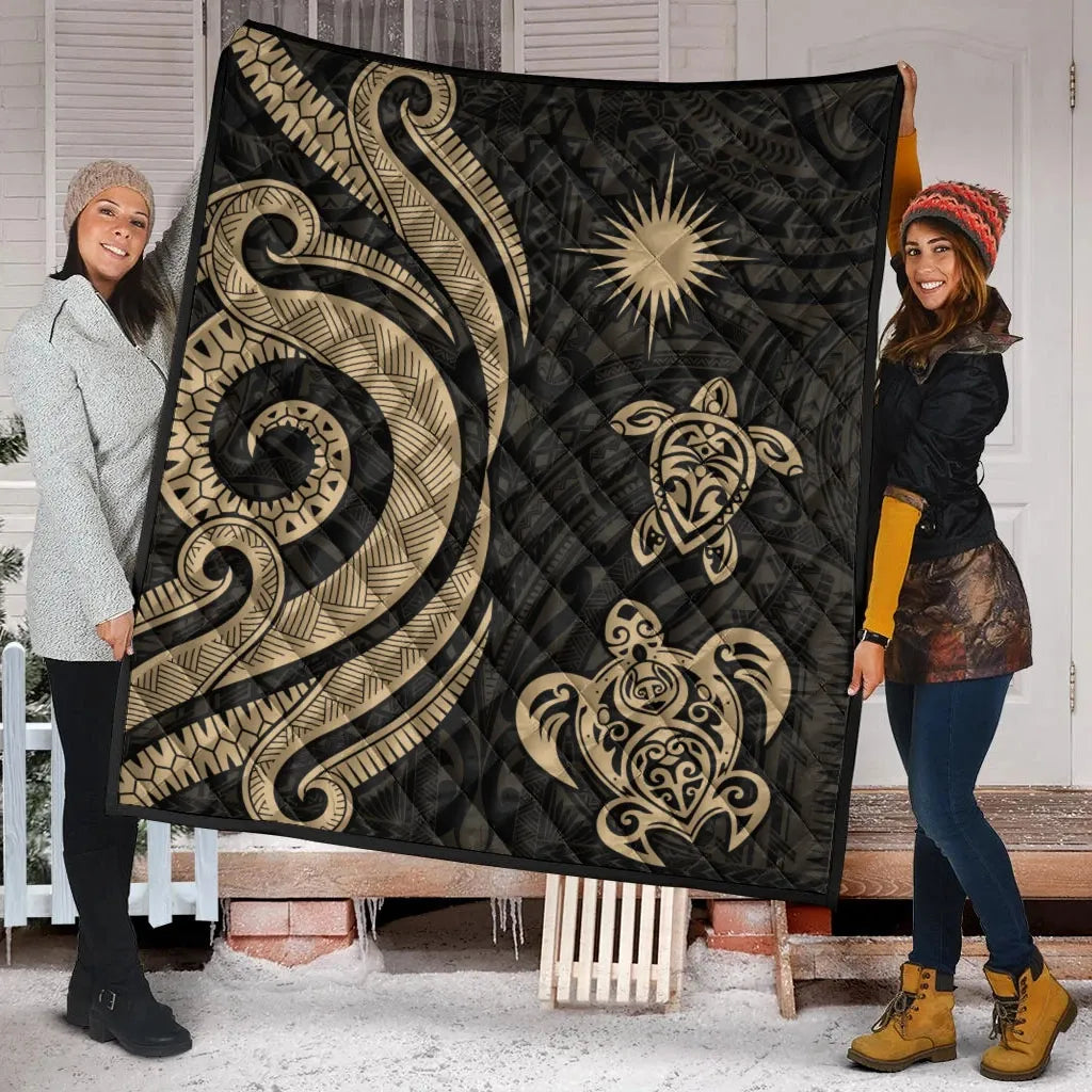 Marshall Islands Premium Quilt - Gold Tentacle Turtle