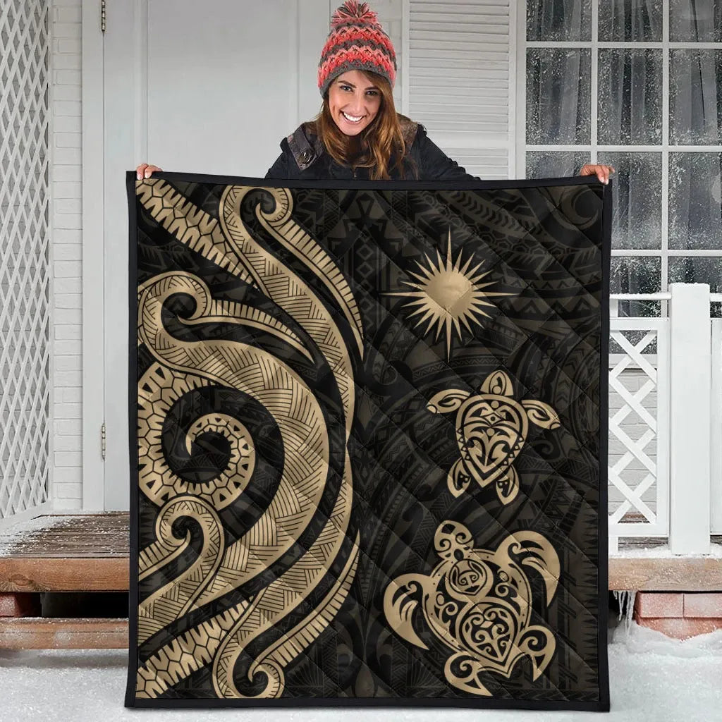 Marshall Islands Premium Quilt - Gold Tentacle Turtle