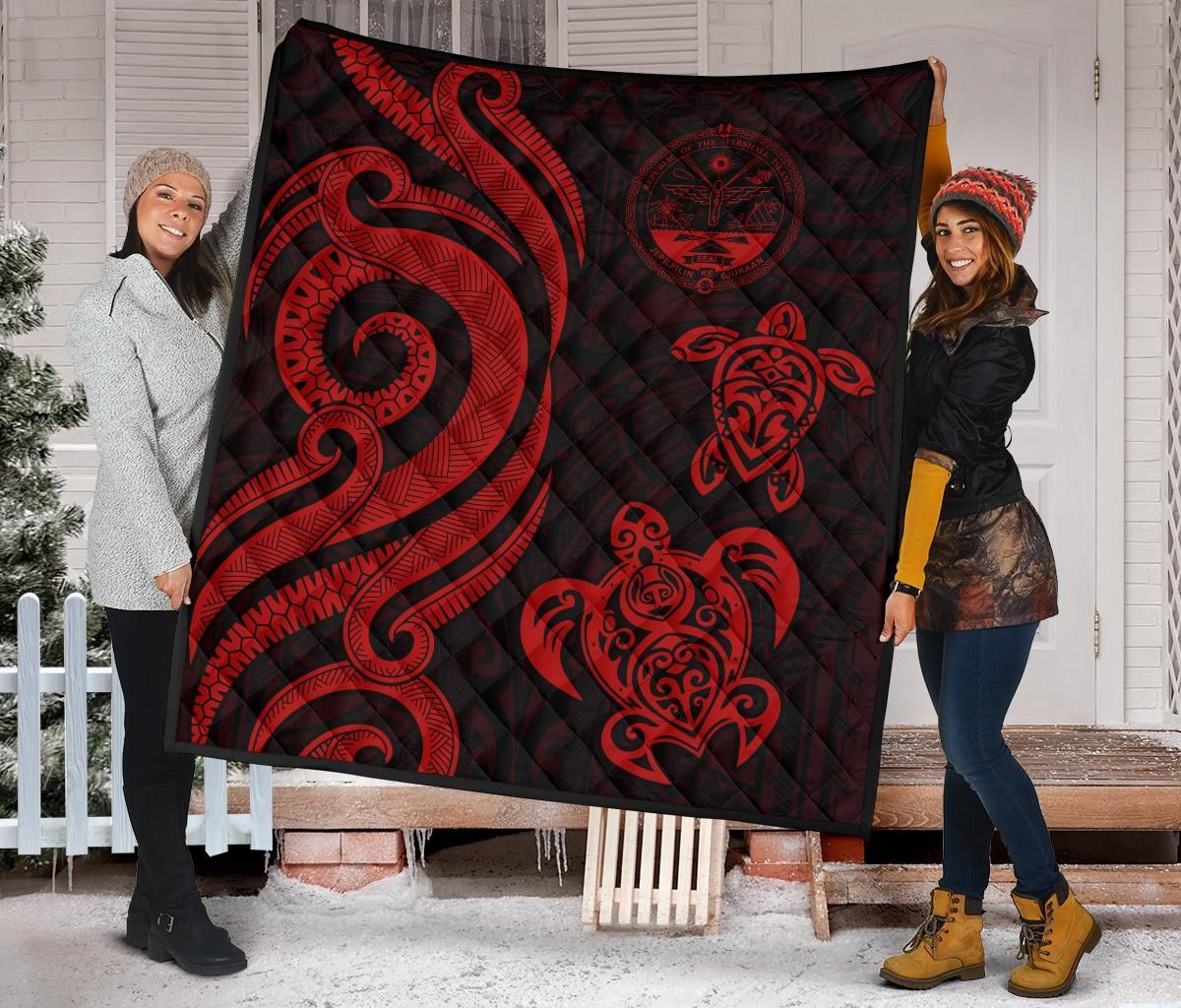Marshall Islands Premium Quilt - Red Tentacle Turtle Crest