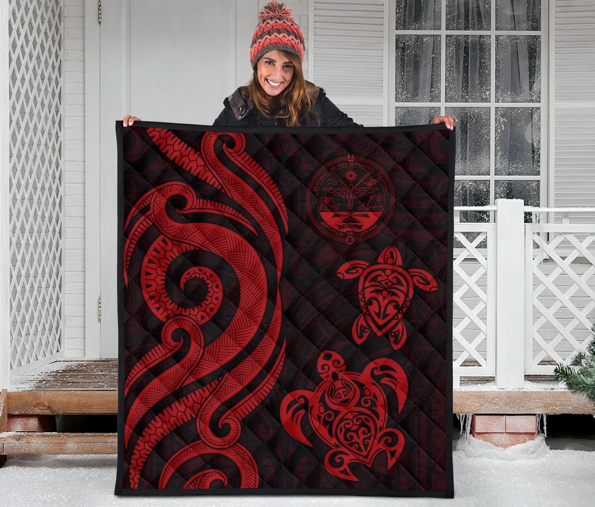 Marshall Islands Premium Quilt - Red Tentacle Turtle Crest