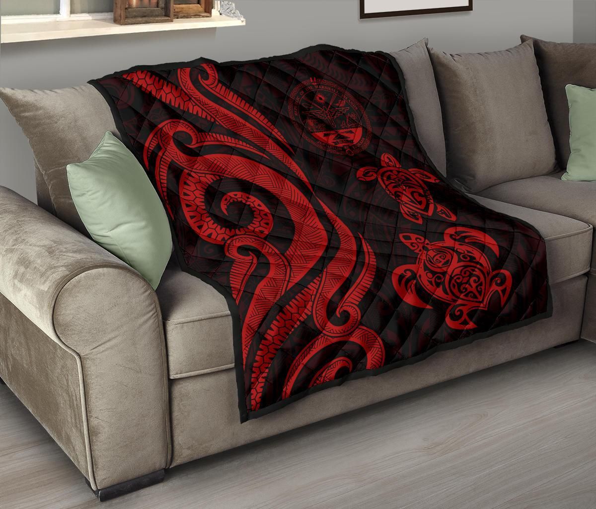 Marshall Islands Premium Quilt - Red Tentacle Turtle Crest