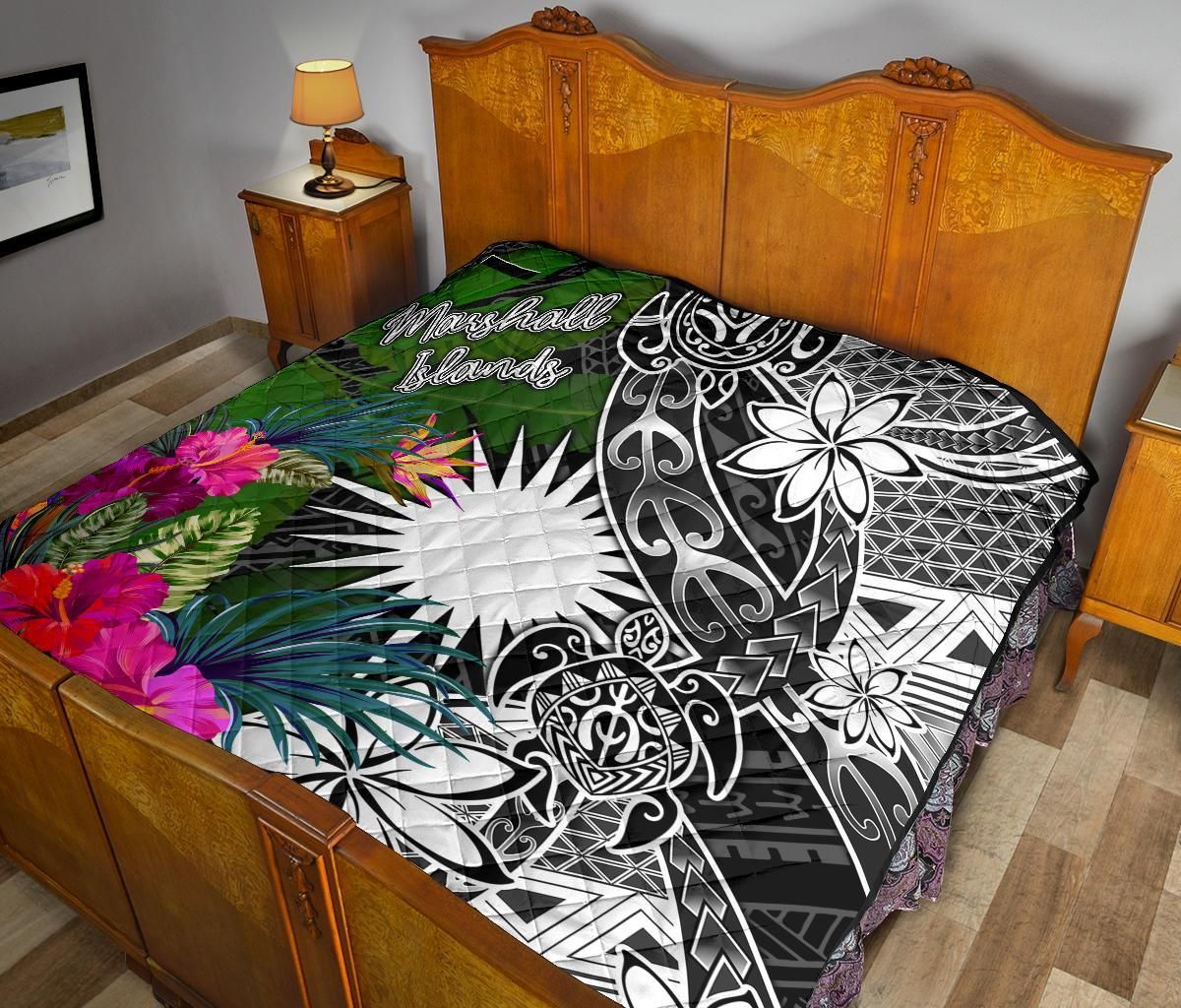 Marshall Islands Premium Quilt - Turtle Plumeria Banana Leaf