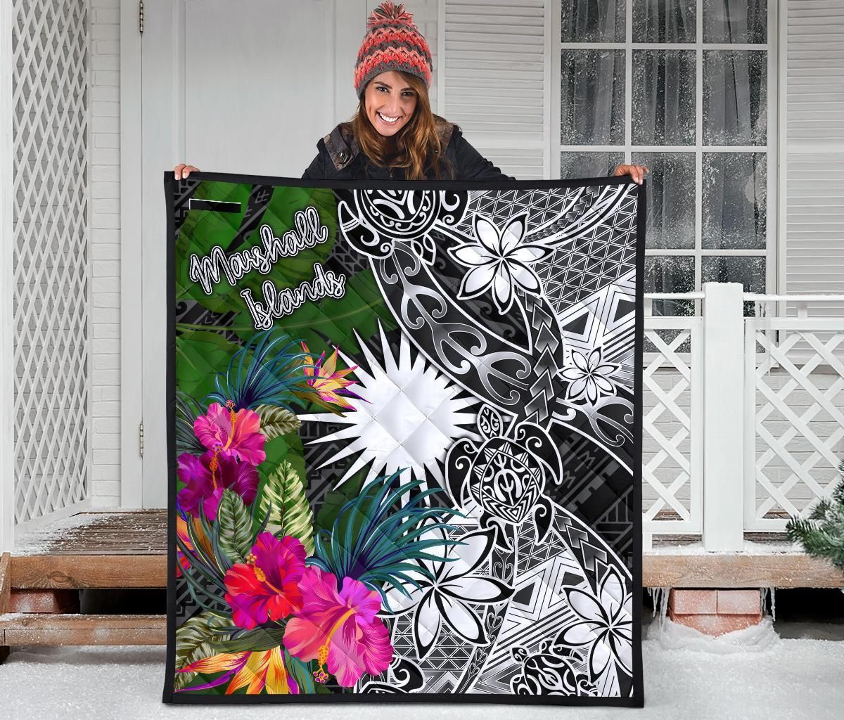 Marshall Islands Premium Quilt - Turtle Plumeria Banana Leaf