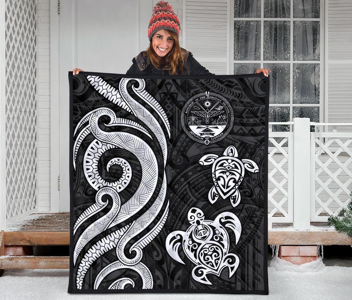 Marshall Islands Premium Quilt - White Tentacle Turtle Crest