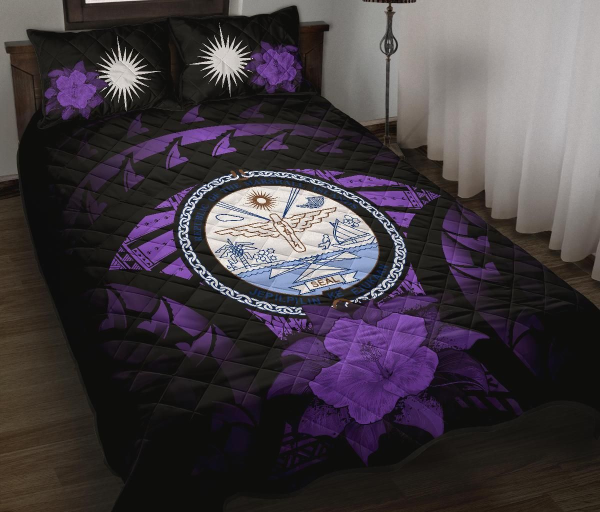 Marshall Islands Polynesian Quilt Bed Set Hibiscus Purple