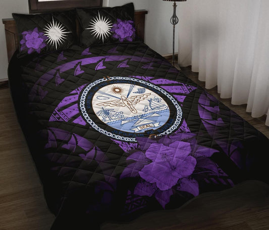 Marshall Islands Polynesian Quilt Bed Set Hibiscus Purple