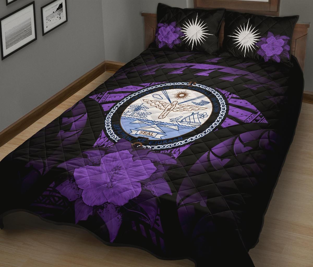 Marshall Islands Polynesian Quilt Bed Set Hibiscus Purple