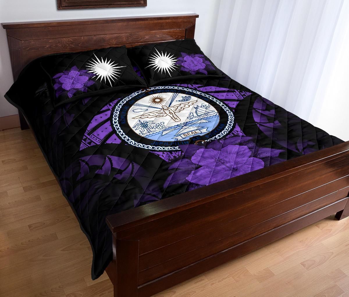 Marshall Islands Polynesian Quilt Bed Set Hibiscus Purple