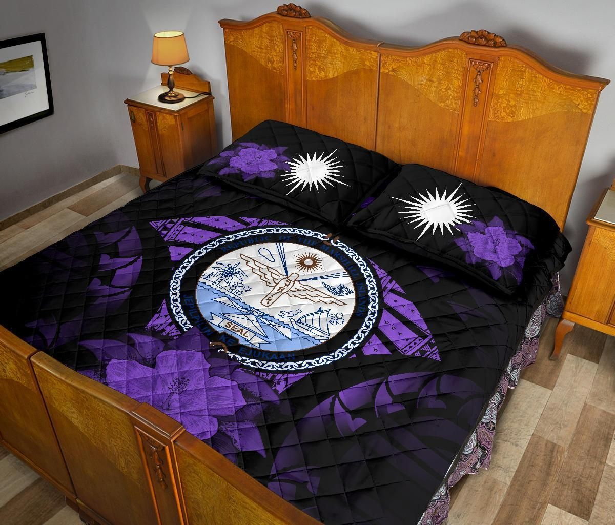 Marshall Islands Polynesian Quilt Bed Set Hibiscus Purple