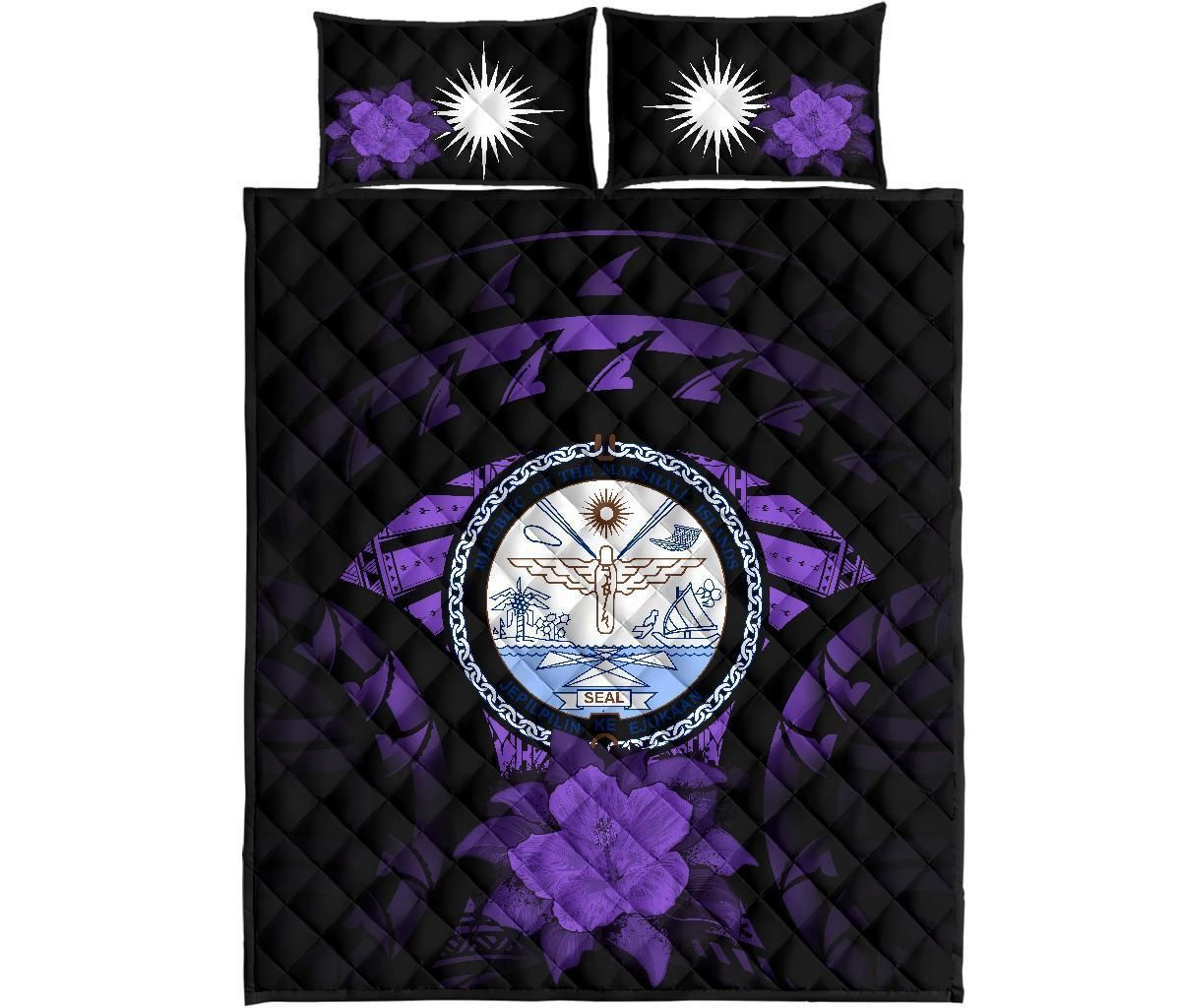 Marshall Islands Polynesian Quilt Bed Set Hibiscus Purple