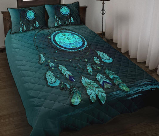 Marshall Islands Polynesian Quilt Bed Set Dreamcatcher Blue