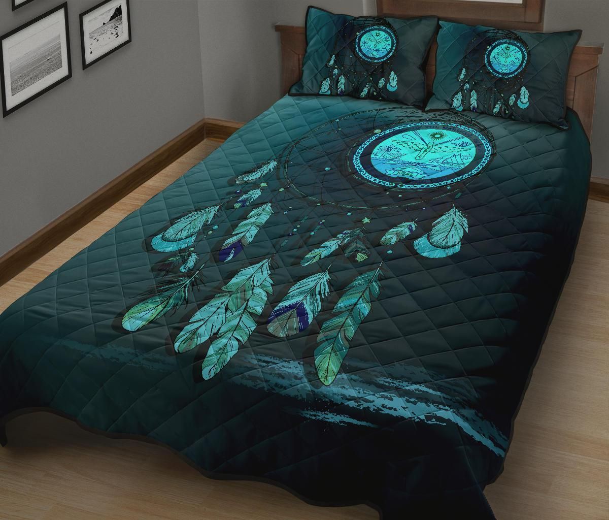 Marshall Islands Polynesian Quilt Bed Set Dreamcatcher Blue