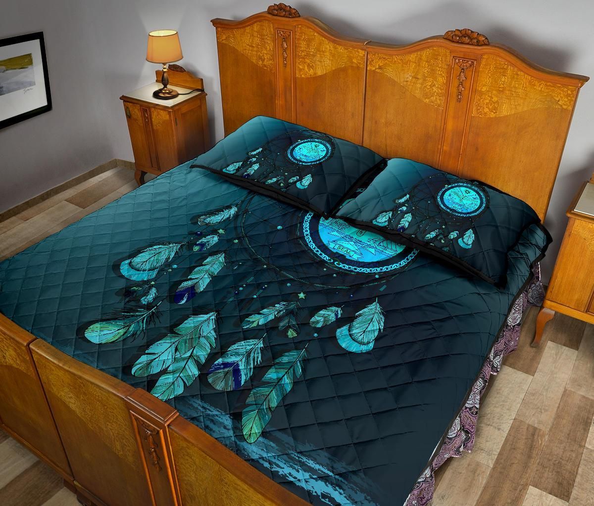 Marshall Islands Polynesian Quilt Bed Set Dreamcatcher Blue